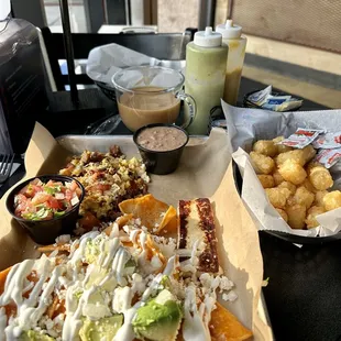 Breakfast platter with $5combo coffee and tots added.