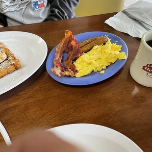 Delicious eggs and sausage that comes with your French Toast Combo