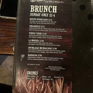 Brunch menu