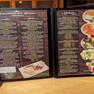 Menu, 5 of 5. House specials, quesadillas, enchiladas, burritos, mariscos - seafood.