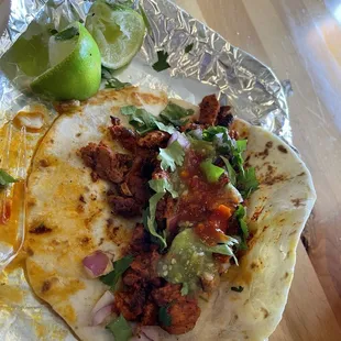 al pastor on flour tortilla