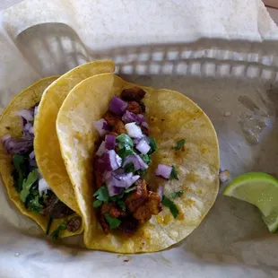 two tacos in a basket