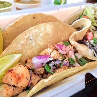 Tacos—chicken up front and a veggie in back.