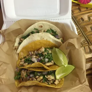 Chicken taco special 3 tacos + dink 7.59 choose corn or flour