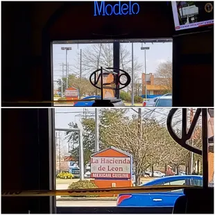 a view of a restaurant through a window