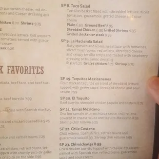 Menu choices