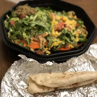 a burrito and a salad