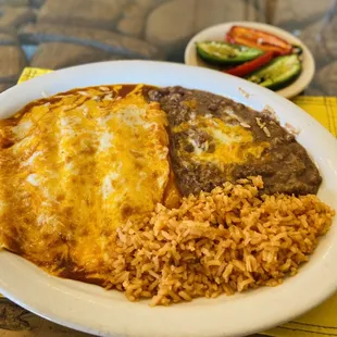 Two Cheese Enchilada, Rice And Beans