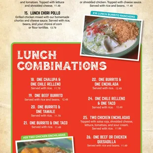 a menu for lunch combinations