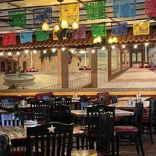 tables and chairs in a mexican restaurant