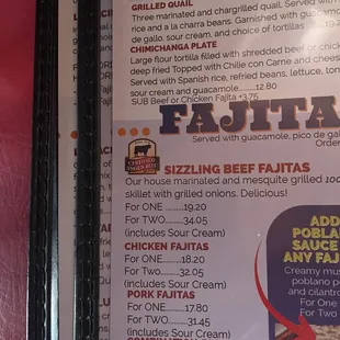 Fajita prices