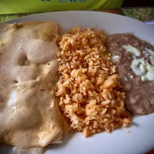 #8.  Shrimp Enchiladas (2 served w/rice &amp; beans) $9.88