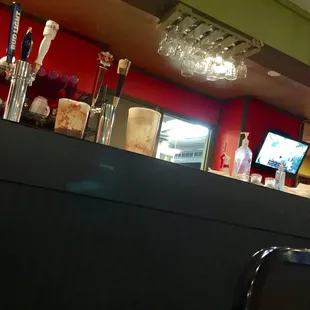 This is the "bar". Also, notice the jugs of salsa sitting there.