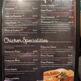 Beef &amp; Chicken Specialty menu.