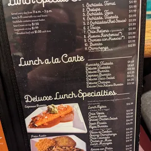 Lunch menu.