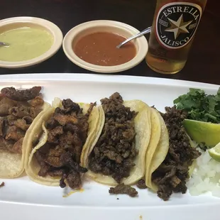 One tripitas taco, one al pastor and two carne asada...Very good tacos!!!