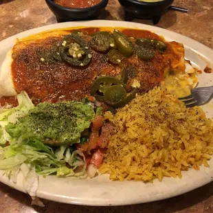 Burrito with ground beef.