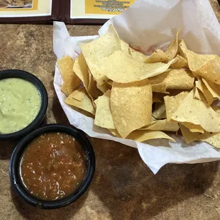 Complimentary chips come with 2 salsas