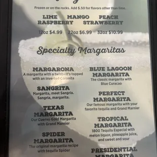 Margarita menu