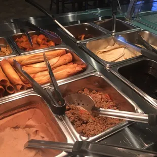 La Hacienda buffet has great choices like the Texas fajitas, chimichangas, cheese quesadillas, spicy wings, cheese dip and much more!