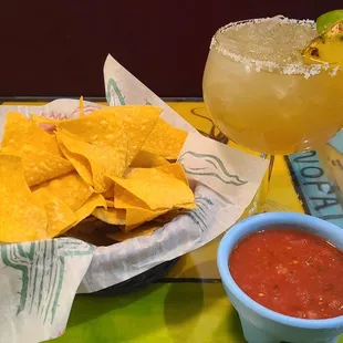 Complimentary chips and salsa with 27 oz. Texas Margarita.