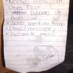 a note from the restaurant