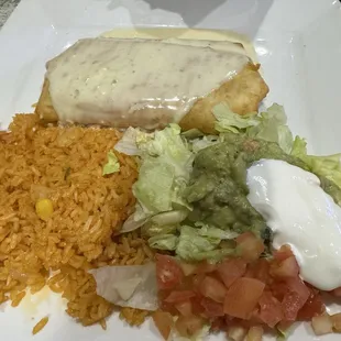 Chicken chimichanga with rice