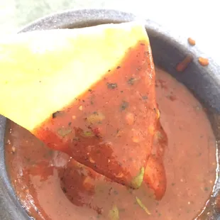 3/02/16- A Close up. Chips &amp; Salsa. Great Chips!! The Salsa was sweet and tasted like marinara sauce.