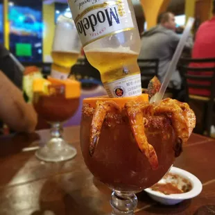Super micheladas *one been, 4 shrimp*