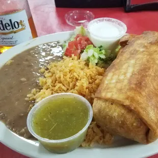 Massive Chimichanga with standard plating.