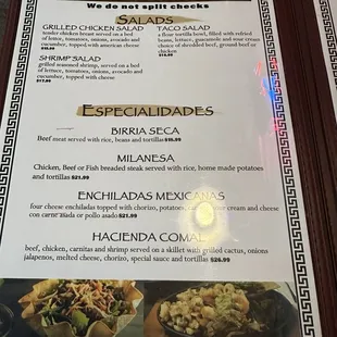 Menu as of 1/13/25