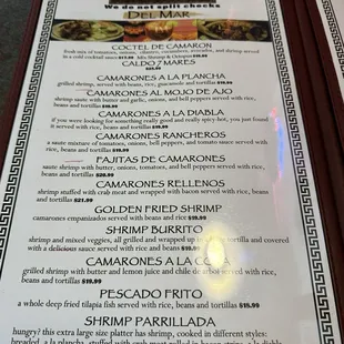 Menu as of 1/13/25