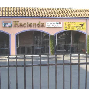 the entrance to a restaurant