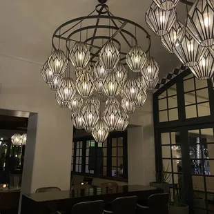 Inside chandeliers in dining room