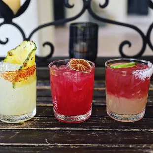 Serrano margarita, Barbary fig margarita, blood orange margarita