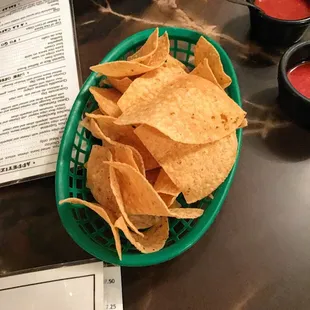 Chips with watered down tomato sauce.