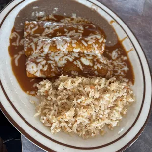Shredded beef enchiladas.