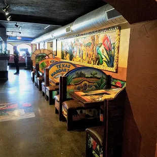 bright murals as well as booths