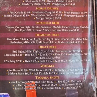 Drink menu
