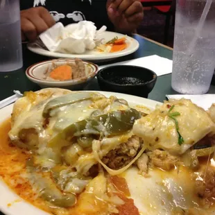 red sauce wet chicken burrito