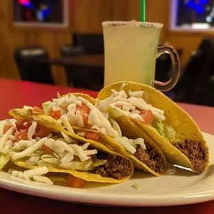 Crispy tacos and small lime margaritas