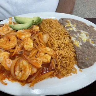 Diablo shrimp. Not the hottest Diablo shrimp he has had before, almost mild for his taste. Flavor was good, and portion was large.