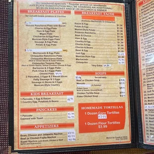 Breakfast menu