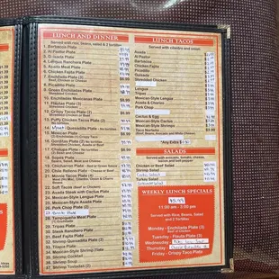 Lunch menu