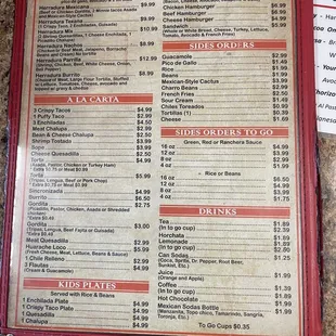 sushi and sashimi, menu