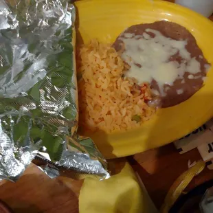 Kids soft taco plate with rice and beans