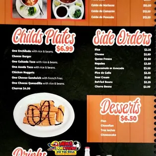 the menu of the restaurant