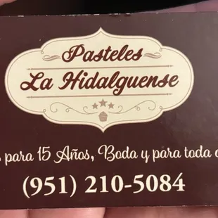Business card I was given to call/text about placing cake orders