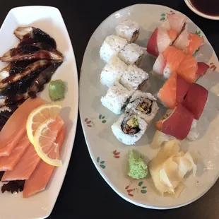 Eel sashimi (best I've had); spider and rainbow roll