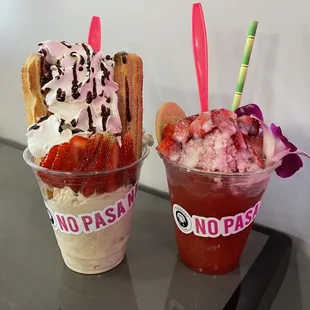 Churro sundae and strawberry colodo